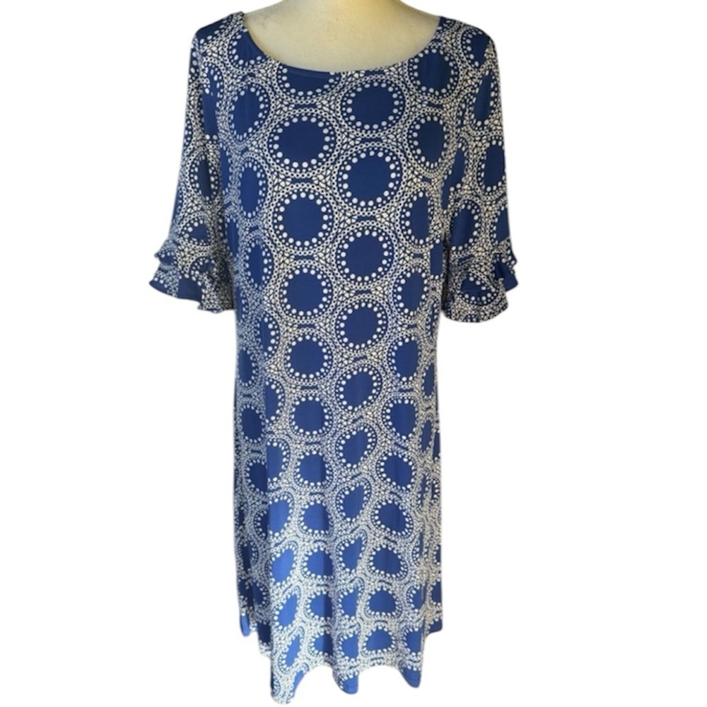 Ronnie Nicole ladies XL NWOT short sleeve wrinkle free dress blue and white